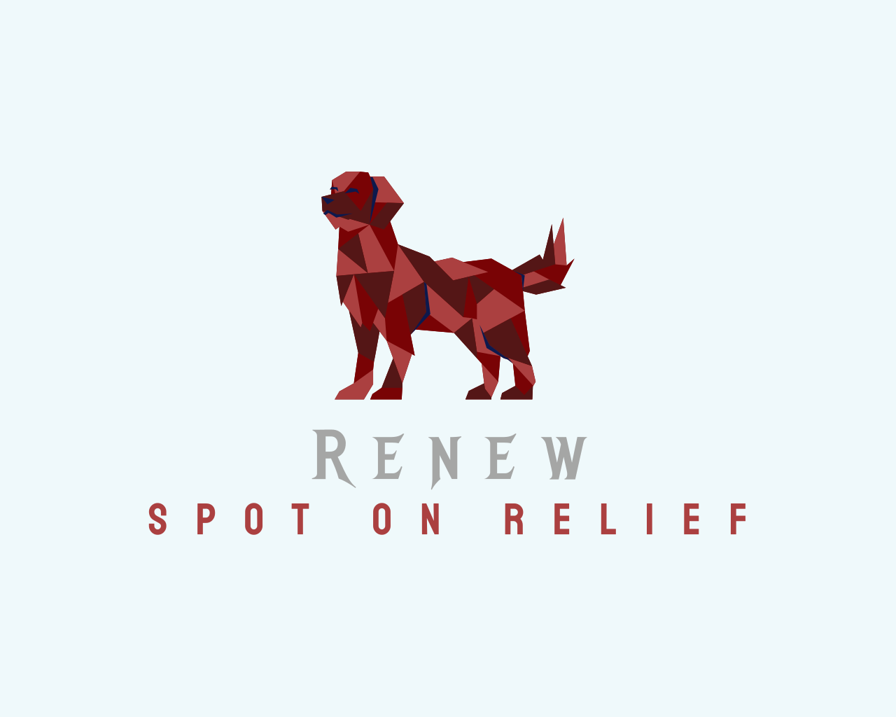 Renew dog logo with image of a dog and the words "RENEW SPOT ON RELIEF"