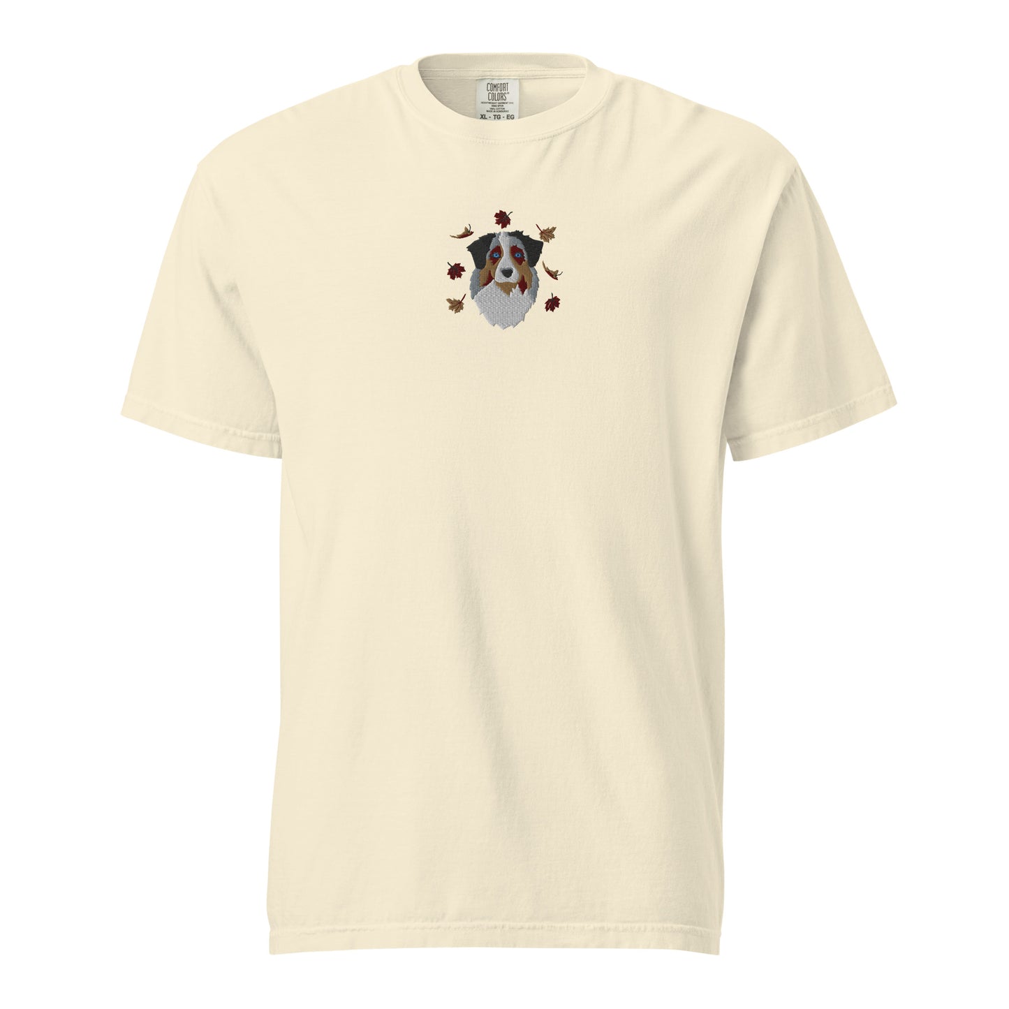 Ivory cream MoeSews x Grrub Pet Autumn Aussie t-shirt, featuring a minimalist neutral aesthetic for dog lovers